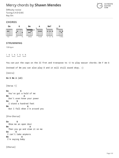 Mercy Chords By Shawn Mendestabs At Ultimate Guitar Archive Song