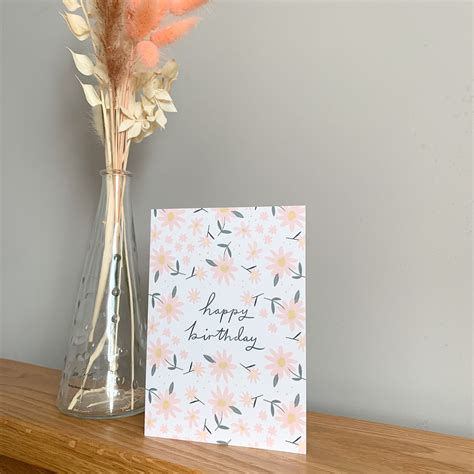 Happy Birthday Pink Flowers Card Etsy Hong Kong