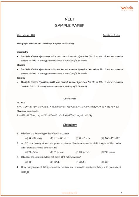 Neet Sample Model 3 Question Paper With Answer Keys Free Pdf Download