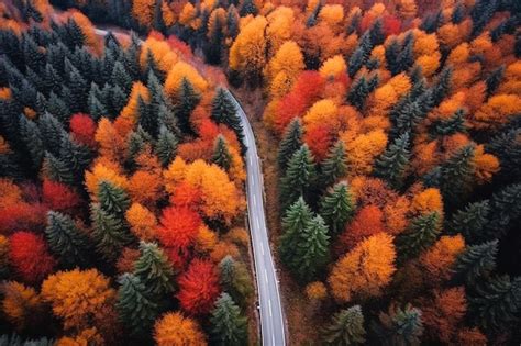 Premium AI Image | aerial shot of a road in the fall