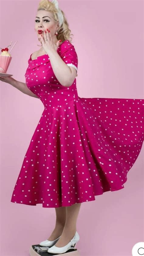 Darlene Hot Pink Polka Dot Swing Dress Cherry Vintage Chichester