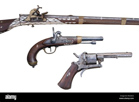 Antike Flintlock Gewehr Perkussion Pistolen Und Revolver Entwicklung