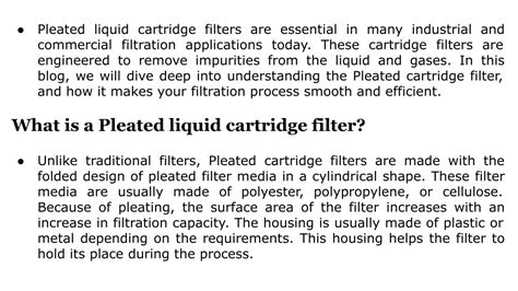 Ppt Pleated Cartridge Filters For Liquid The Ultimate Guide