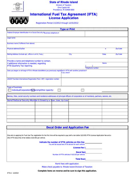 Form Ifta 1 International Fuel Tax Agreement Ifta License