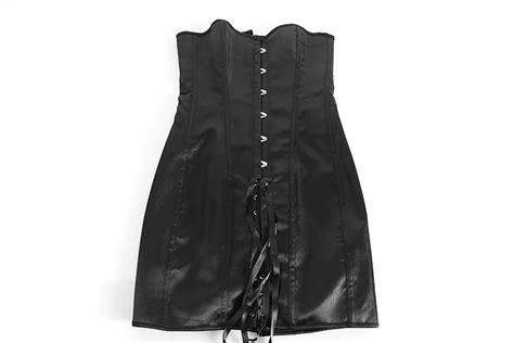 Sexy Long Corset Dress Wetlook Pvc Leather Steampunk Lace Up Waist