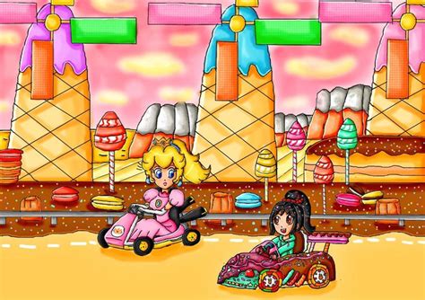 This Is A Art Of Peach Seeing Vanellope Running In Your Candy Kart At