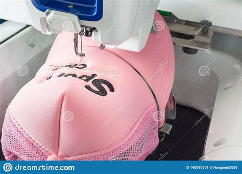 Embroidery Machine And Hat On The Hoop Stock Image Image Of Business