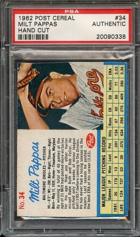 1962 POST CEREAL 34 MILT PAPPAS HAND CUT PSA AUTHENTIC BB EBay