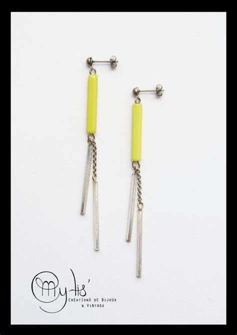 Boucles D Oreilles Tubes En Verres Jaunes Ou Noires Tubes Miroirs Des