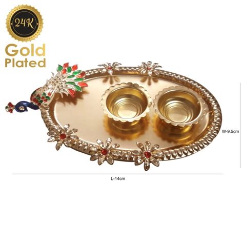 Rakshabandhan Gold Plated Swastik Kundan Rakhi Thali Set Platter Combo