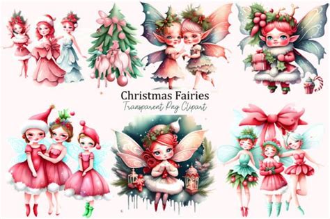 Watercolor Christmas Fairies Clipart Graphic By Colourful Creative