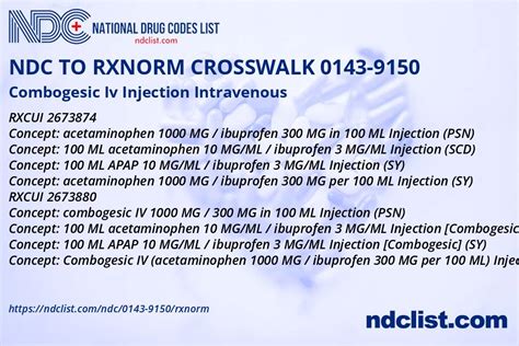 Ndc Rxnorm Crosswalk 0143 9150 Combogesic Iv Injection Intravenous