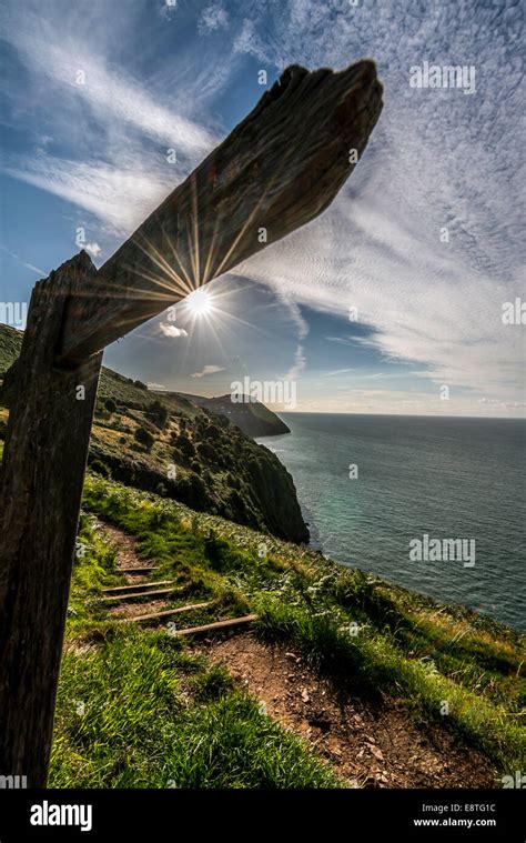 A Signpost On The South West Coat Path Walking Route Towards Lynmouth