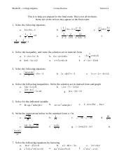 College Algebra Final Exam Review Guide Course Hero