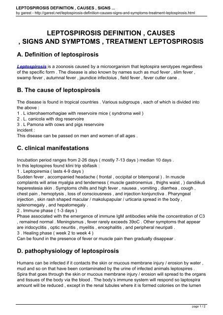 Leptospirosis Definition Causes Signs And Symptoms Treatment Leptospirosis