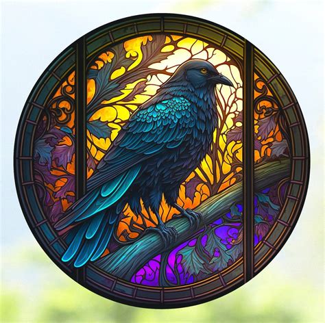 Crow Window Cling Faux Stained Glass Raven Black Bird Etsy In