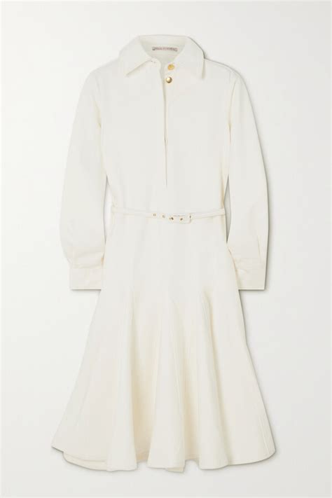 Emilia Wickstead Marionetta Belted Pleated Denim Midi Dress White