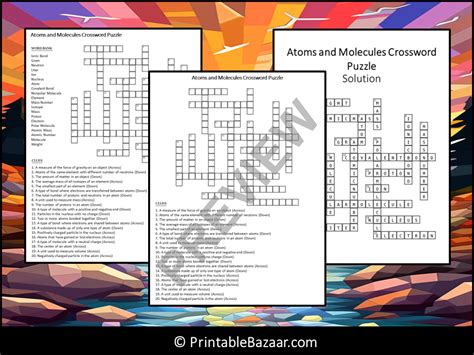 Atoms And Molecules Crossword Puzzle Worksheet Activity Teaching