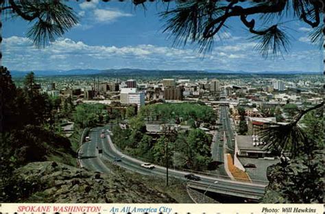 Aerial View of City and Skyline Spokane, WA