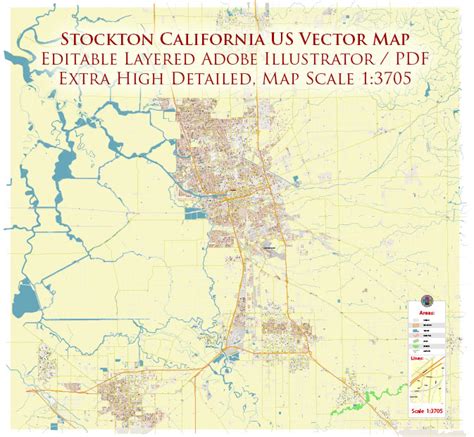 Stockton California US PDF Vector Map Extra High Detailed Street Map