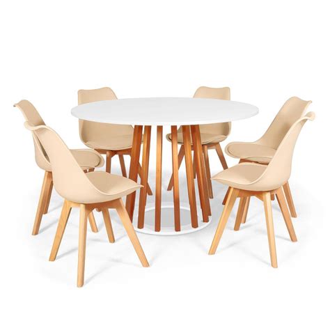 Conjunto Mesa De Jantar Talia Amadeirada Branca 120cm 6 Cadeiras Eiffel Leda Nude Submarino