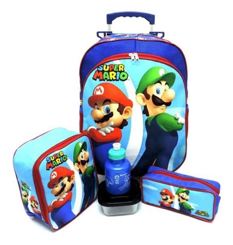 Kit Mochila Infantil Escolar Mario E Luigi Rodinhas Tam G F5 Proprio