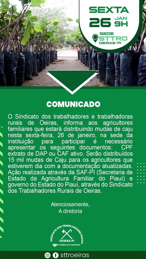 Sindicato Dos Trabalhadores Rurais De Oeiras Promove A O De