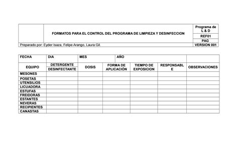 Formulario Para Productos De Limpieza Actualizado Septiembre