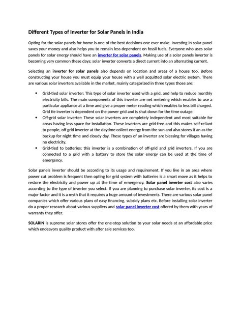 Different types of inverter for solar panels by Solarin Solar - Issuu