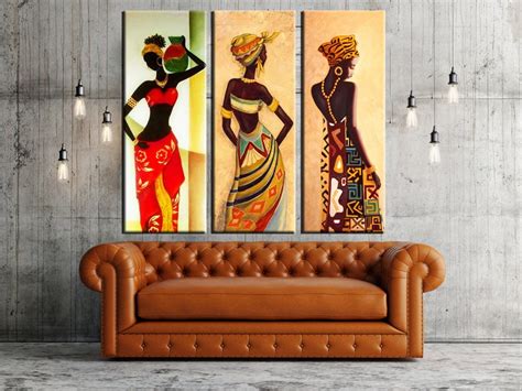 Set Of 3 African Girl Art Decor Ethnic Wall Art Black Etsy