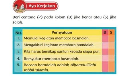 Kunci Jawaban PAI Kelas 1 Halaman 50 Kurikulum Merdeka Beri Centang