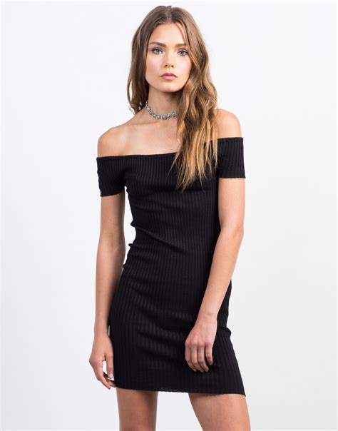 Ribbed Off The Shoulder Mini Dress Little Black Dress Bodycon Party Dress 2020ave