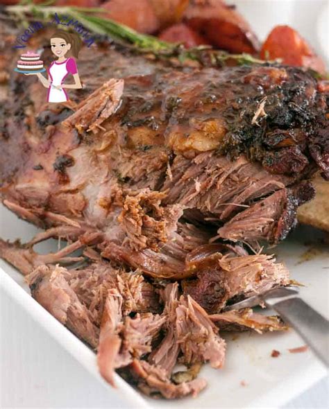 Slow cooked Roast Lamb Shoulder in Red Wine Sauce - Veena Azmanov