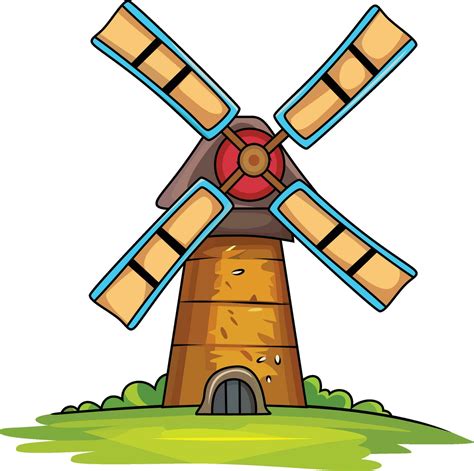 Cartoon Wind Mill Vector Illustration Wind Mill Turbine Post Mill Wind Charger Rotating