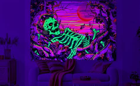 Amazon Uspring Blacklight Skull Tapestry Skeleton Tapestries UV