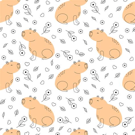 Cute Capybara Cartoon Seamless Pattern Vector Illustration Funny