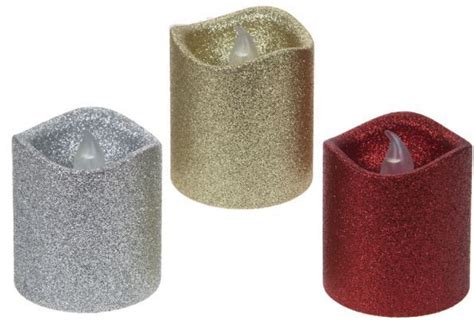 3x Glitter Led Candles Pillar Flameless Battery Operated Christmas Decor Ebay