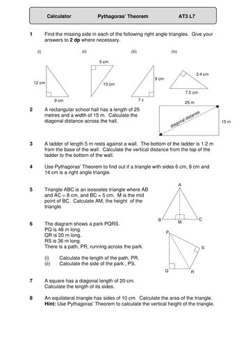 Pythagoras Worksheet Geometry Ks4 Teaching Resources