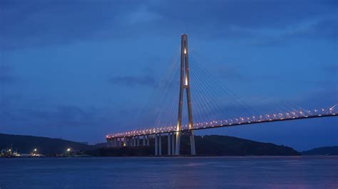 Russky Bridge at night in Vladivostok, Russia 2288231 Stock Photo at ...