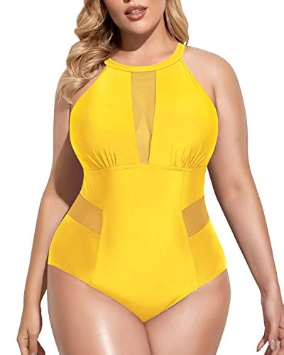 Stylish Tummy Control Monokini Plus Size Swimwear Neon Yellow Daci