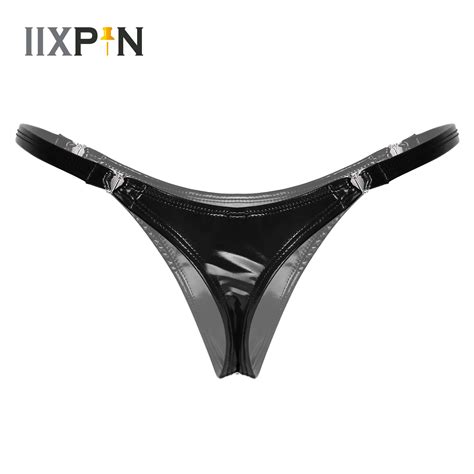 Sexy Latex G String Panties Low Rise Bandage Hollow Out Sexy Micro