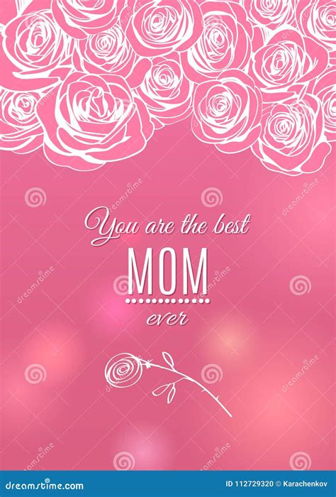 Happy Mother`s Day Pink Greeting Card With Rose Flowers Frame Border Stock Vector Illustration