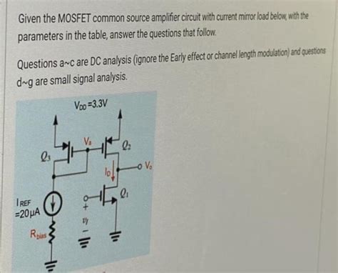 Given The Mosfet Common Source Amplifier Circuit With