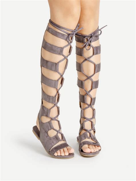 Knee High Lace Up Gladiator Sandals Sheinsheinside