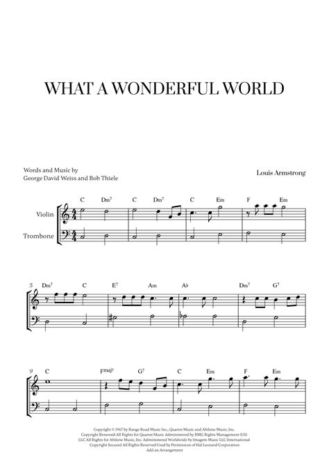 What A Wonderful World Arr Cadenza Editions By Louis Armstrong Sheet