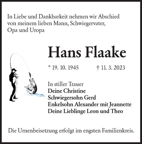 Traueranzeigen Von Hans Flaake Lr Online Trauer De