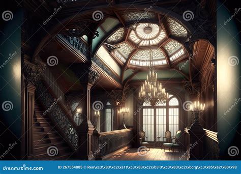 Great Hall In A Victorian Mansion Living Room Interior With Wooden