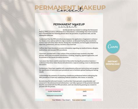 Permanent Makeup Consent Form Consent Form For Permanent Makeup Pmu