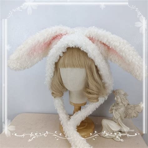 Oversized Bunny Ears White And Pink Hat