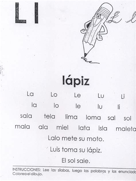 Actividades Y Ejercicios Para Infantil Y Primaria La Letra L De Lápiz